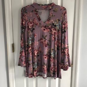 Floral top with choker neck and bell sleeves